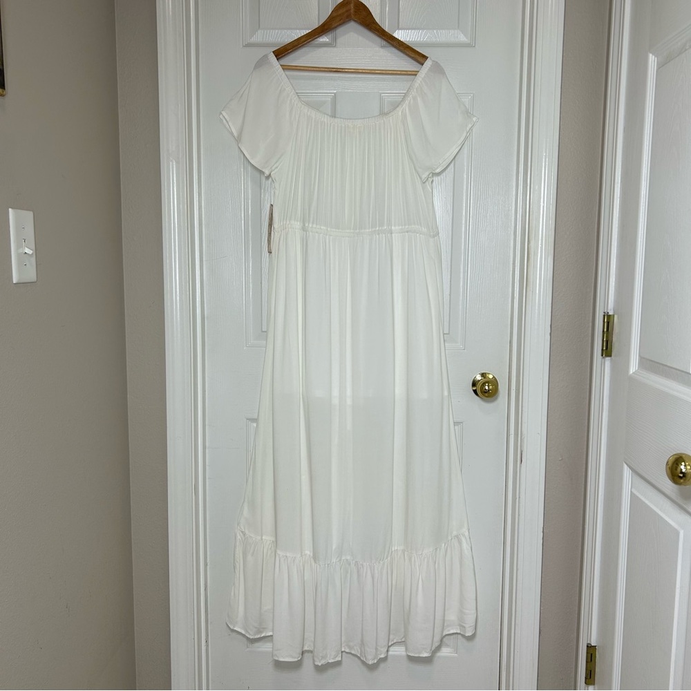 Indigo Rose Off White Boho Elastic Waist Pull On Off Shoulders Romantic Dress XL - Picture 7 of 13